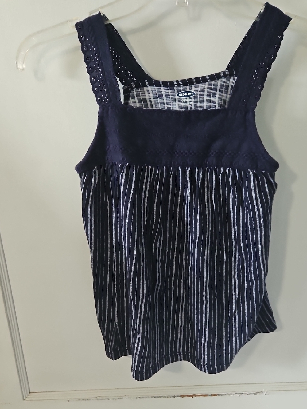 Old Navy Navy and White Striped Lace-Trim Cami Tank
